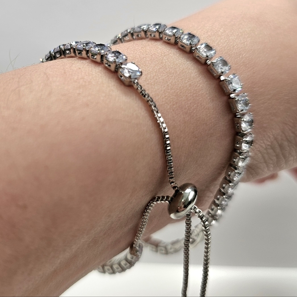 Tennis CZ Silver Fashion Adjustable Bracelet